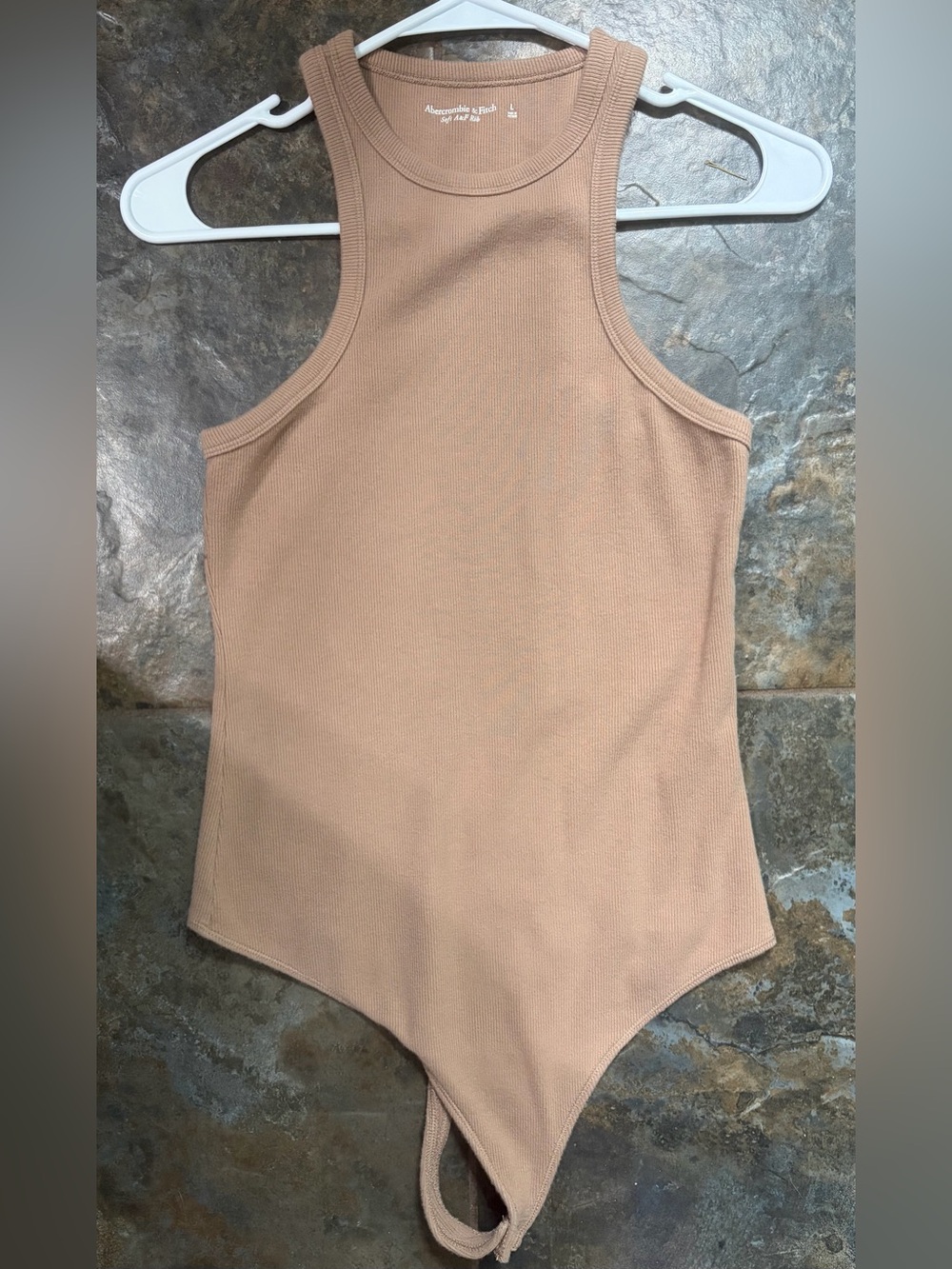 Abercrombie & Fitch Ribbed Tank Bodysuit in Nude